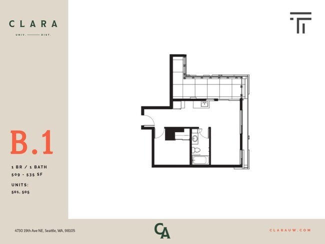 1 Bed 1 Bath - 535 sqft 505 floor plan